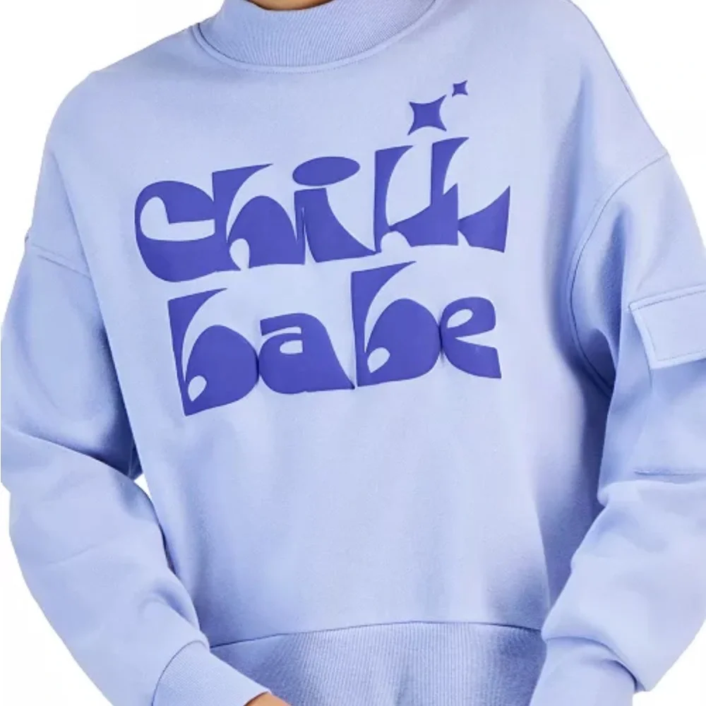 Oversized loose fit M XS Chill Babe Light Blue & Purple Sweatshirt. cropped - Picture 6 of 8